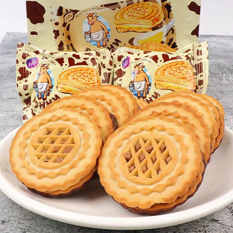 原装俄罗斯三明治饼干俄罗斯进口夹心饼干早餐食品炼乳味休闲零食