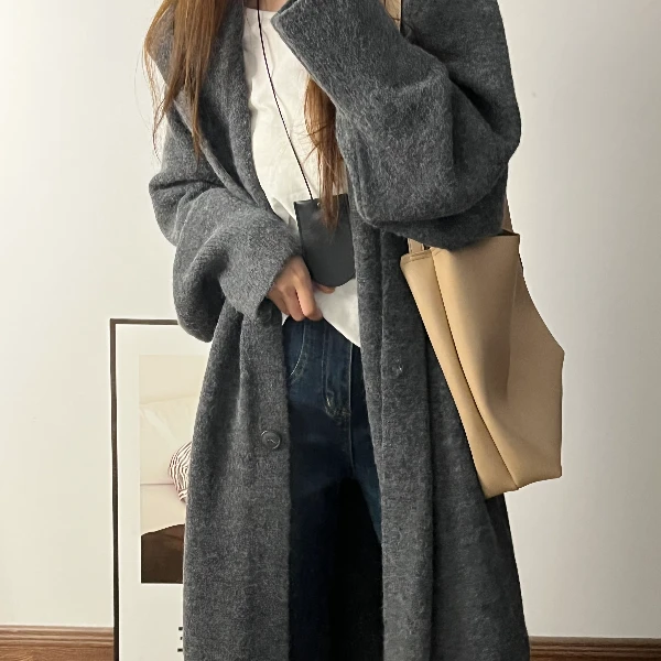 2024新款开衫长款针织衫大码连帽百搭宽松慵懒风韩版秋冬