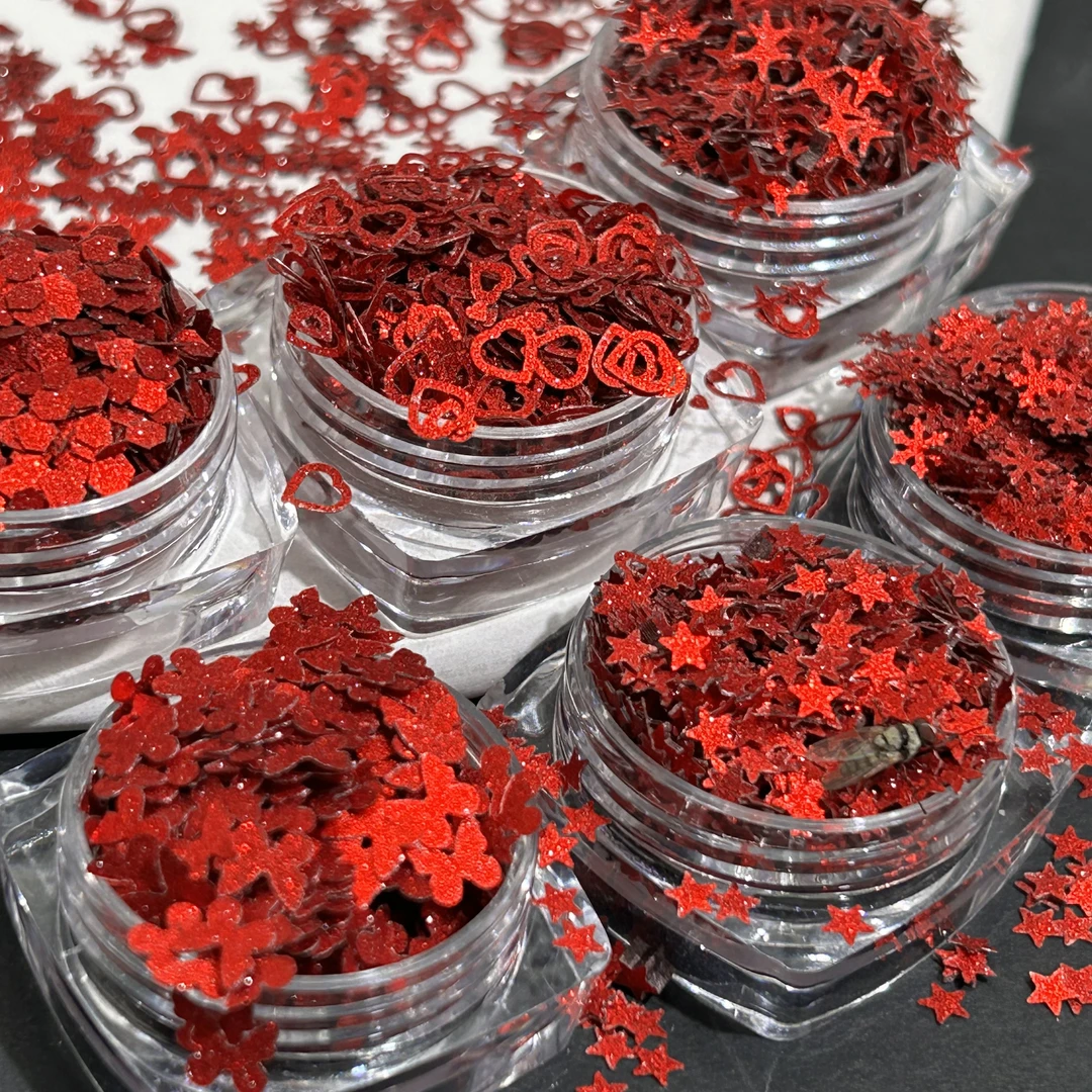 新款碎钻爆闪异形美甲亮片喜庆大红色磨砂流行经典新年红美甲饰品