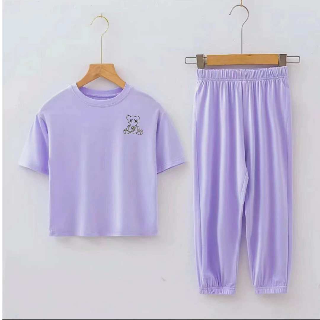 6894-中大童莫代尔（薰衣草紫）短袖+长裤套装