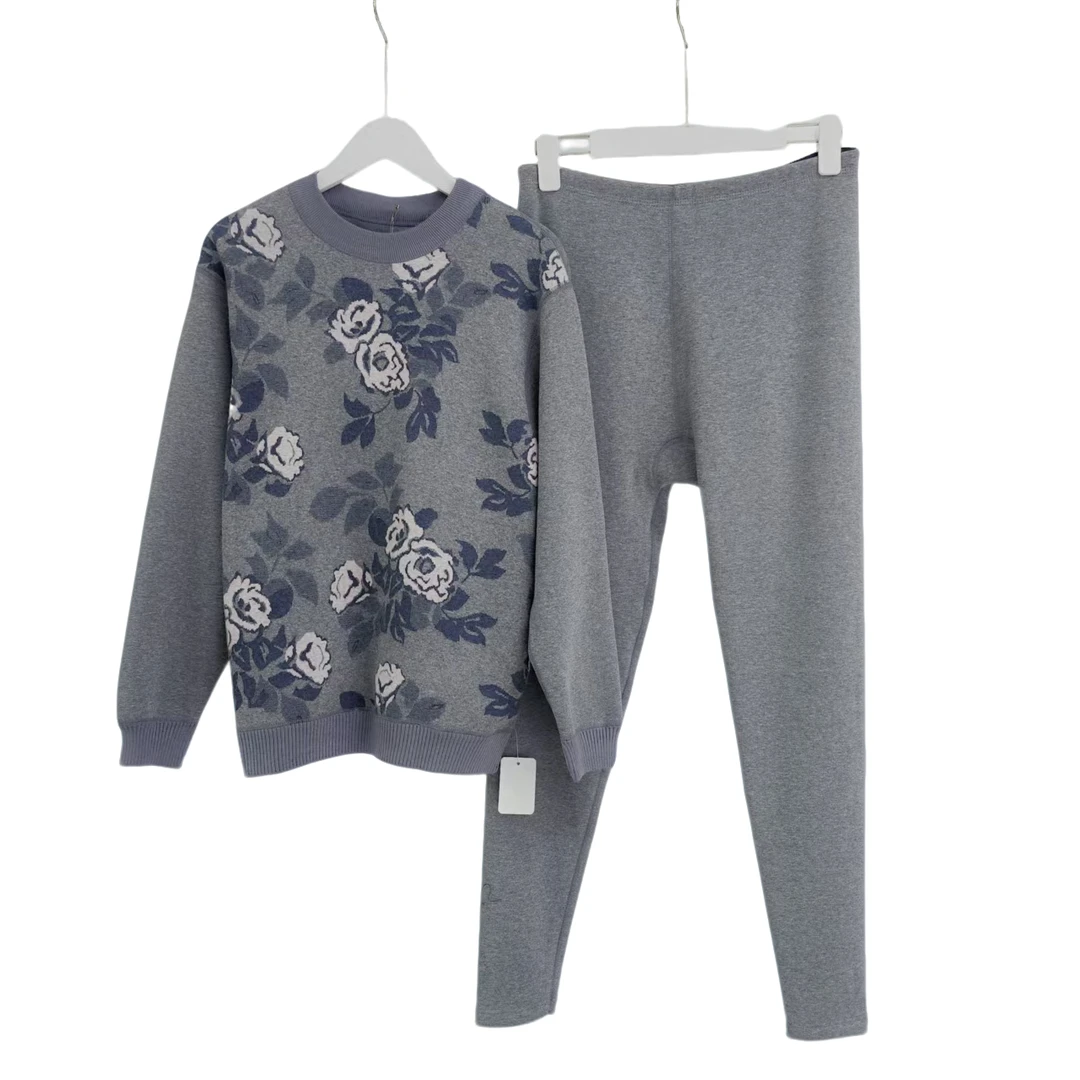 7381-女士（山茶花麻灰）外壳棉保暖加绒套装