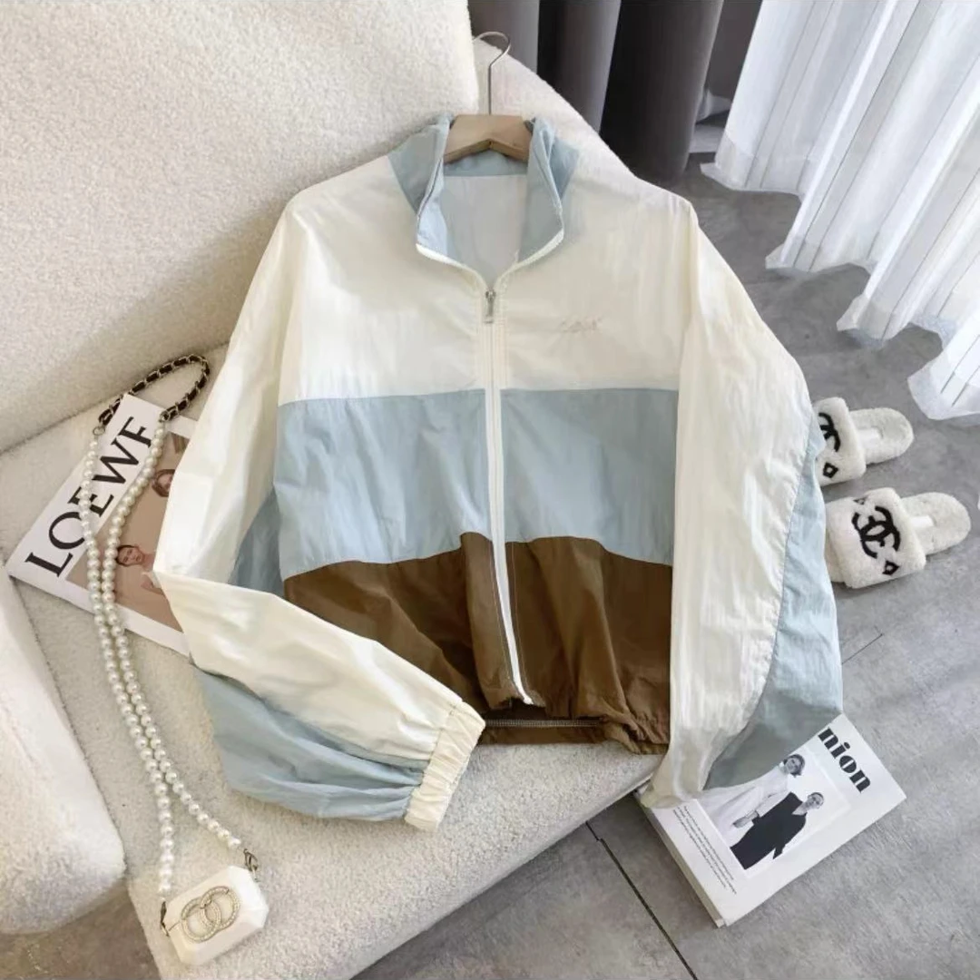 6663-速干拼色拉链登山外套（浅蓝拼咖）防晒服