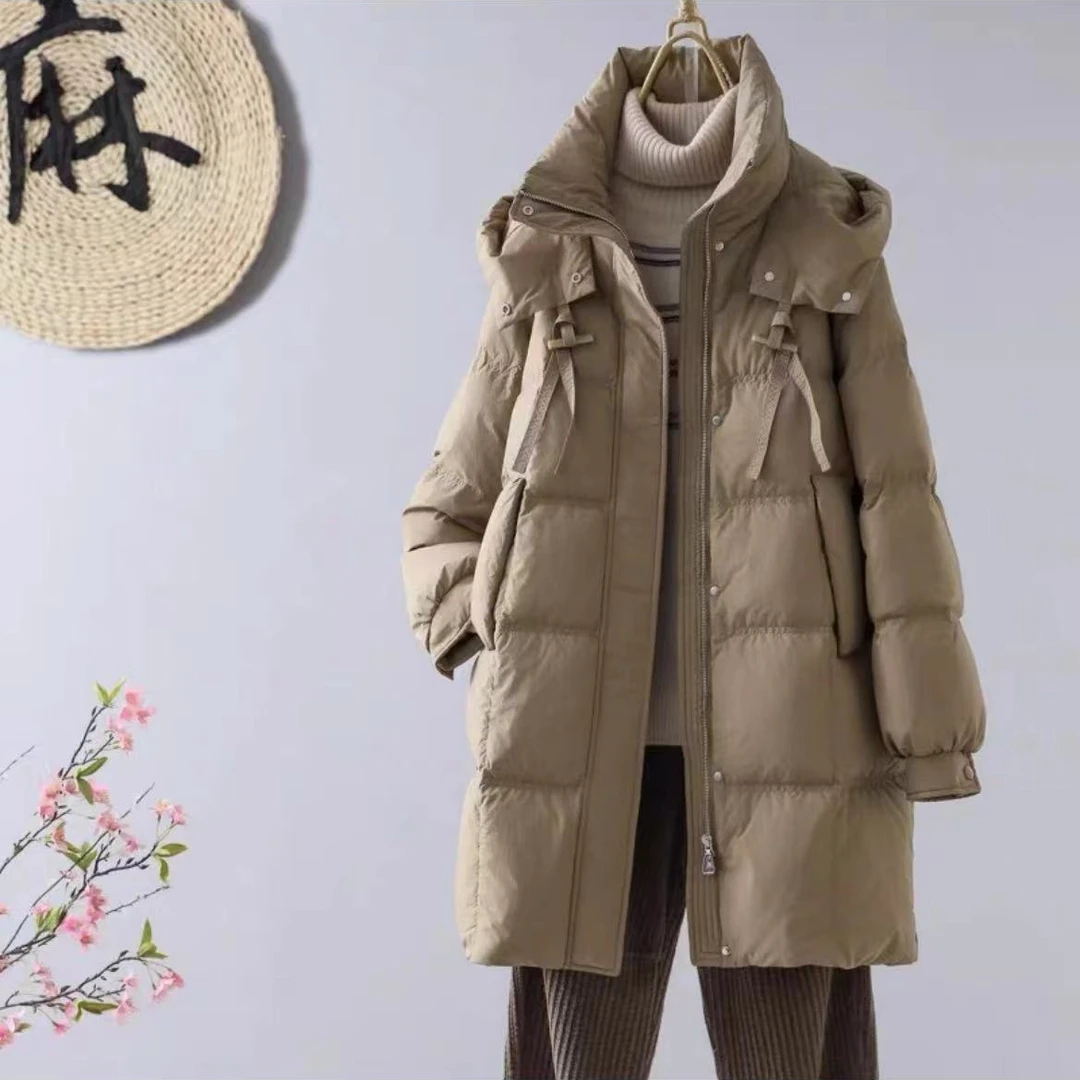 7068-女士品牌单（拿铁）中长连帽羽绒服外套