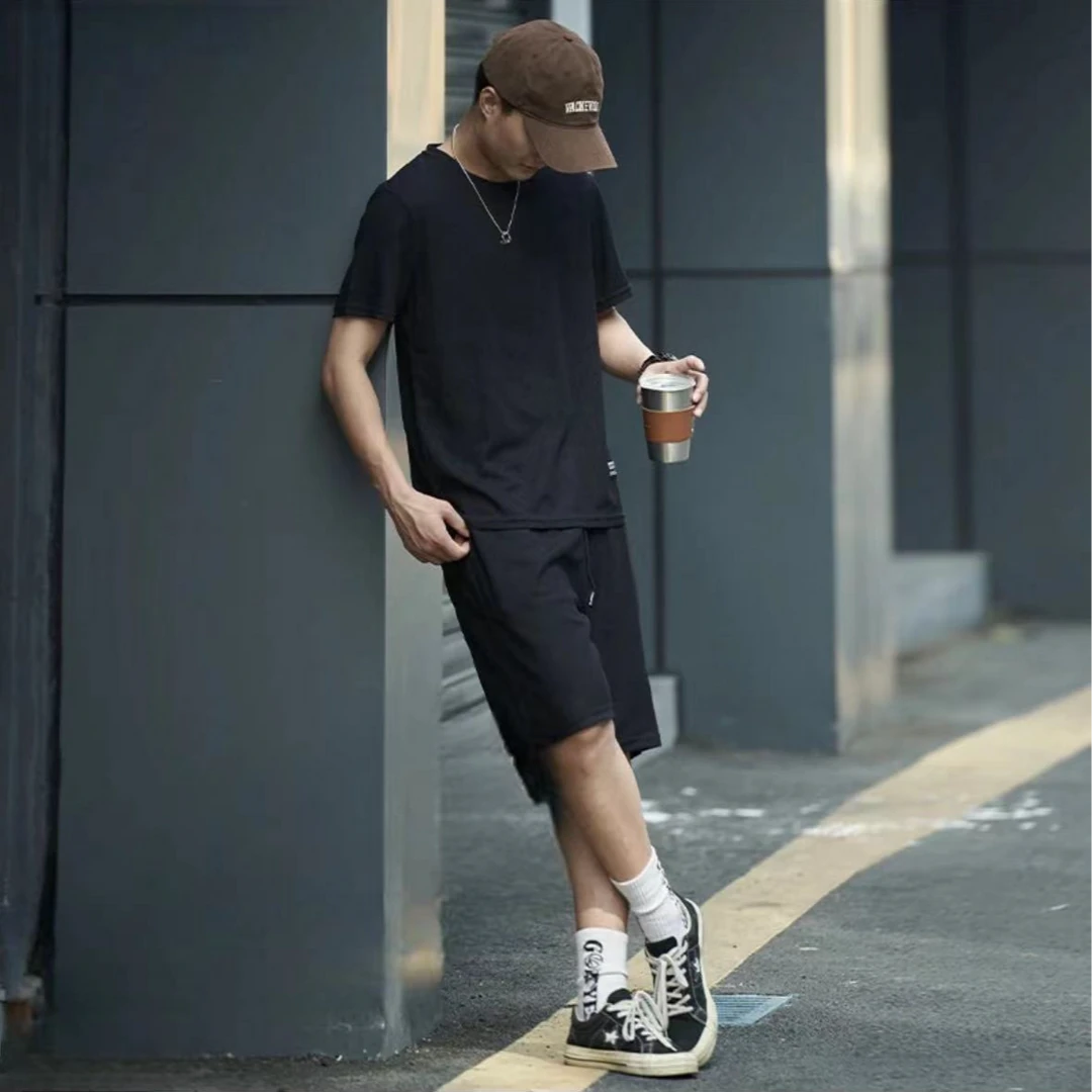 6600-男女款（华夫格黑）双短运动套装