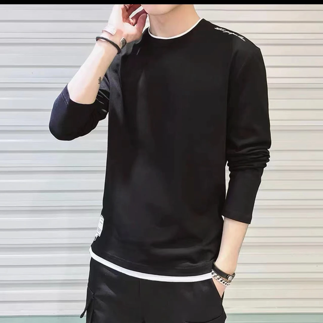 6867-男女同款全棉假两件圆领卫衣（黑色）