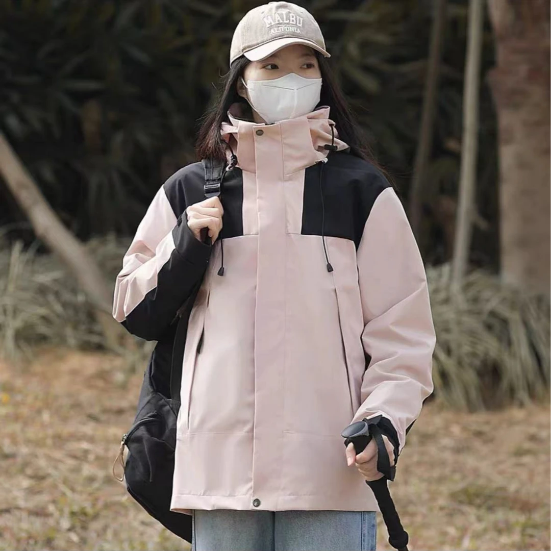 6890-男女款（水粉）三合一可拆卸户外冲锋衣