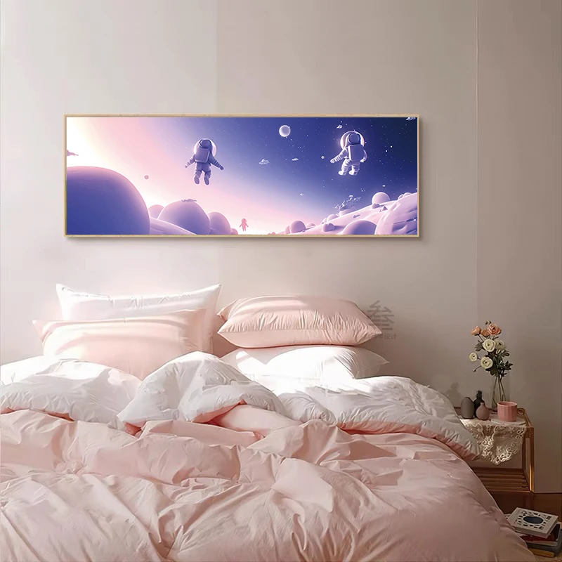 儿童房太空横长卡通可爱挂画走廊装饰画砂岩装饰画