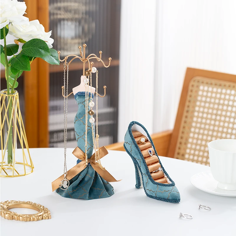 时尚新品复古欧式个性孔雀蓝烫金首饰架展示架婚庆礼品橱窗展示
