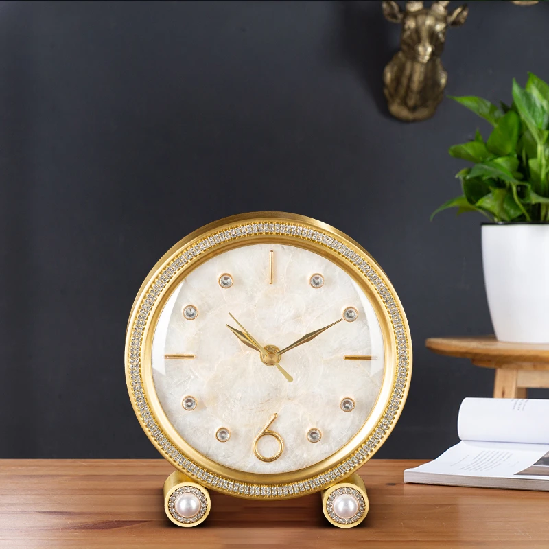 轻奢黄铜贝壳座钟台钟桌面摆件静音时钟家用台式客厅书房卧室床头
