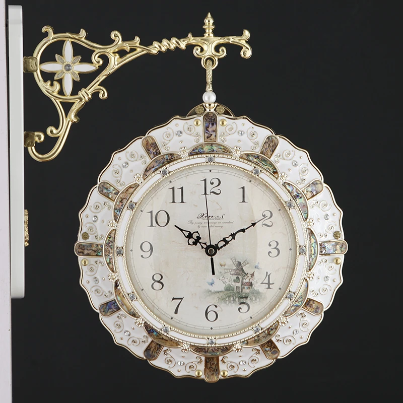 欧式双面挂钟客厅静音两面挂表田园现代简约家用钟表创意时钟包邮