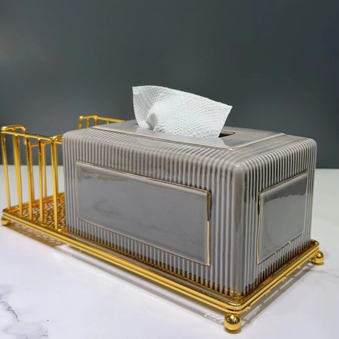 陶瓷个性创意纸巾盒多功能防滑欧式长方形摆件