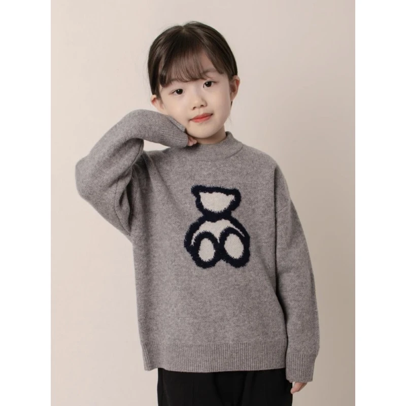 【100全羊毛】女童可爱毛衣新款儿童羊毛衫加厚圆领卡通图案宝宝潮