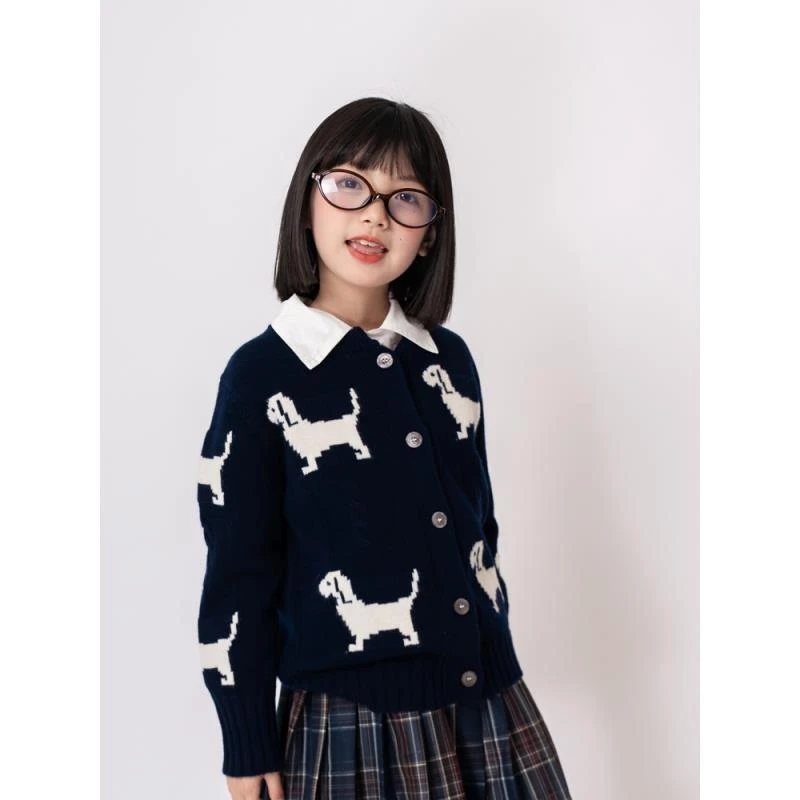 【100羊毛】女童腊肠狗开衫儿童羊毛衫秋冬款加厚新品