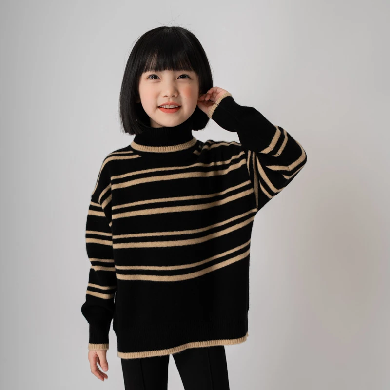 【100羊毛】女童高领宽松慵懒风毛衣儿童羊毛衫加厚秋冬款女孩潮