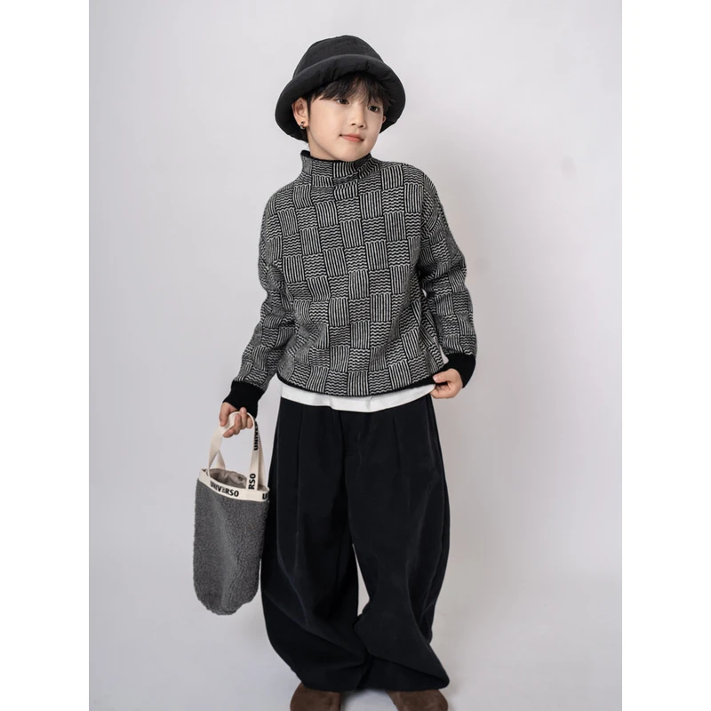 ‘一面’【100羊毛】男童中高领加厚毛衣儿童羊毛衫休闲宽松洋气上衣