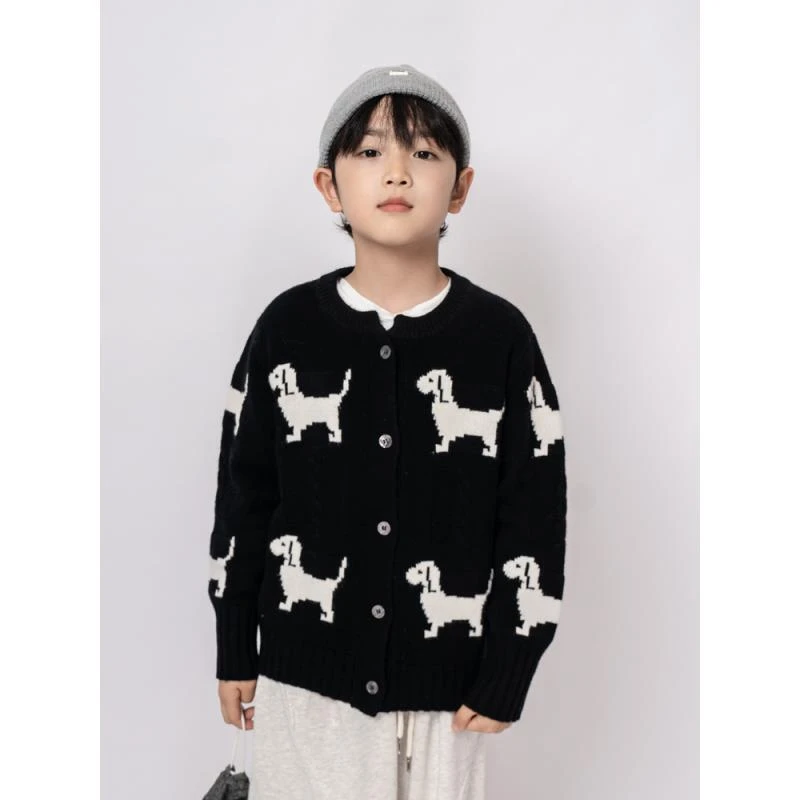 ‘腊肠狗’【100羊毛】新品男童纽扣开衫毛衣儿童纯羊毛衫套头加厚冬