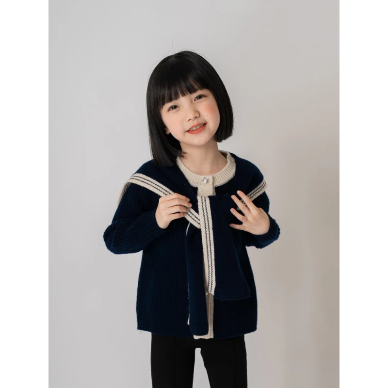 【100全羊毛】女童韩版纽扣开衫毛衣儿童羊毛衫女孩中大童外套时尚