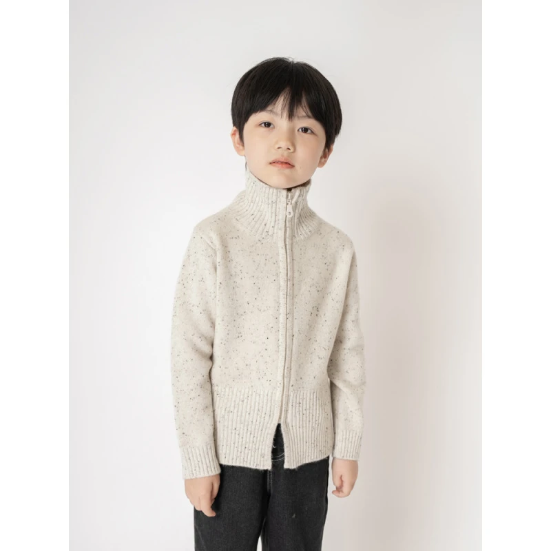 【100羊毛】男童高领拉链毛衣儿童羊毛衫学生开衫加厚韩系白外套