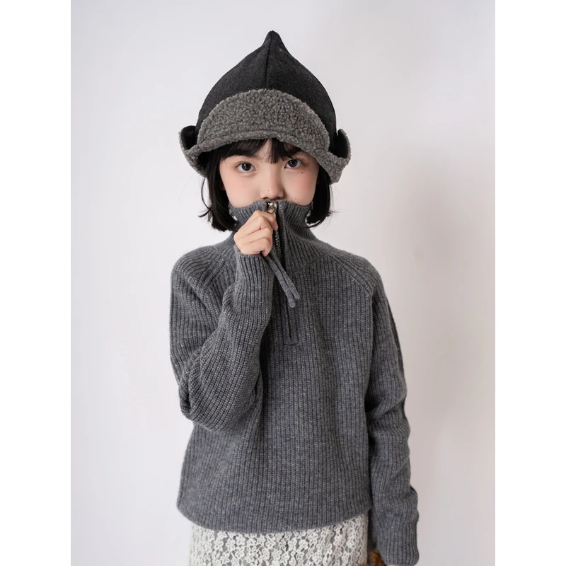 【100羊毛】女童半拉链高领加厚毛衣儿童羊毛衫秋冬新品厚款