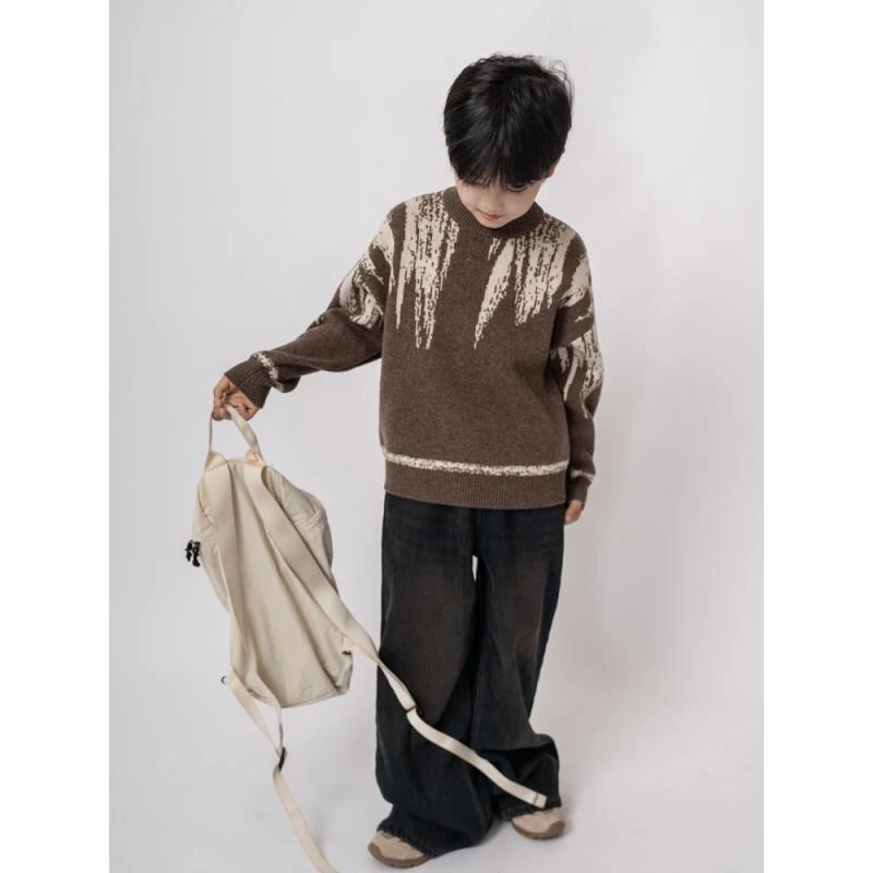 【100羊毛】男童圆领毛衣儿童加厚羊毛衫秋冬款2024新品套头