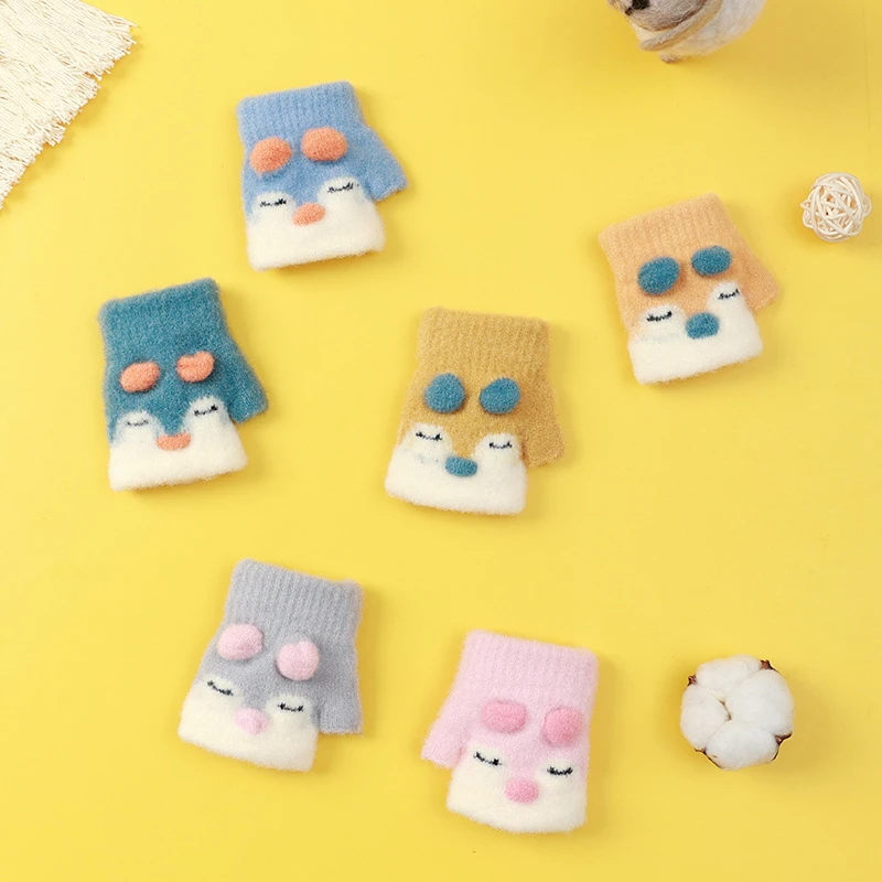 F冬天雪花秀儿童保暖手套.可爱卡通婴儿幼童半指包套针织防寒手套