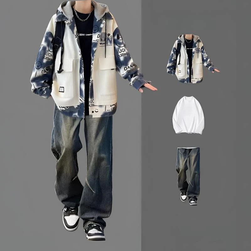 法式尤莱特假两件夹克秋冬连帽工装外套潮牌春秋潮流服男款男装