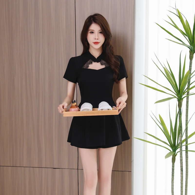 足浴技师工作服高端养生馆足疗师新款工装工服沐足连衣裙两件套夏