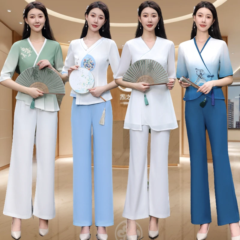 高端美容院时尚弹力工作服女采耳师足道足浴技师服气质秋冬天套装