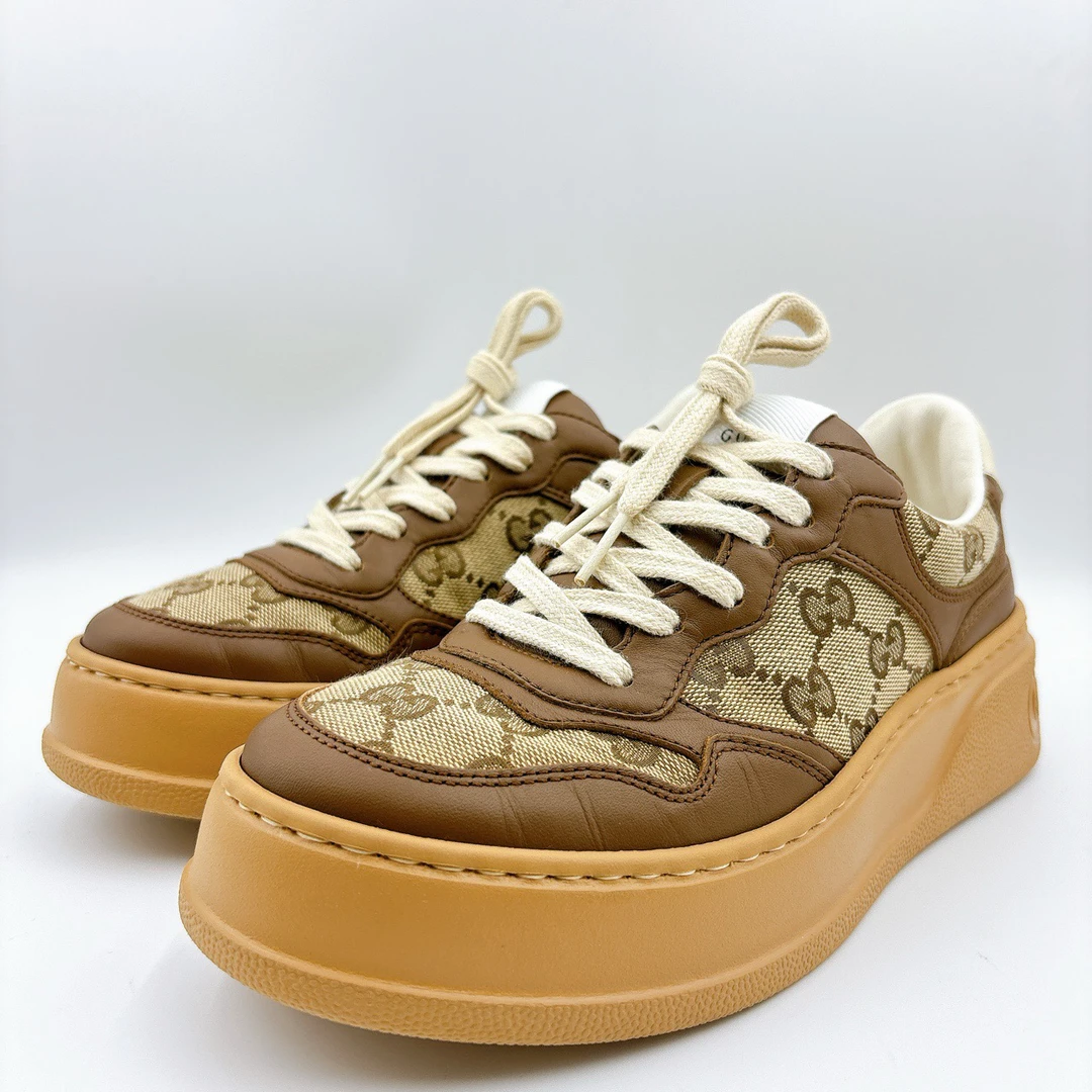 98新/古驰/Gucci36.5码/经典焦糖色满印老花饼干鞋/BM00978
