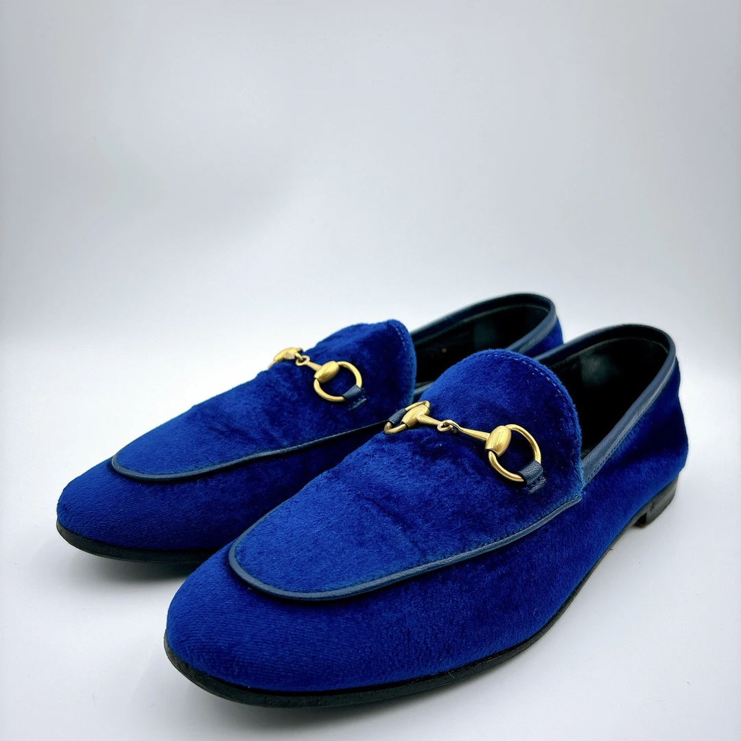 98新/古驰/Gucci37.5码/经典马衔扣蓝色麂皮小单鞋/BM00945