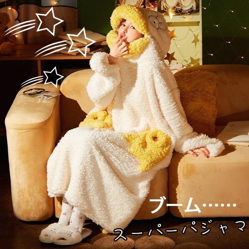 我是你的cc同款可爱搞怪鸭子睡袋睡衣法兰绒睡袍睡裙2021秋冬季