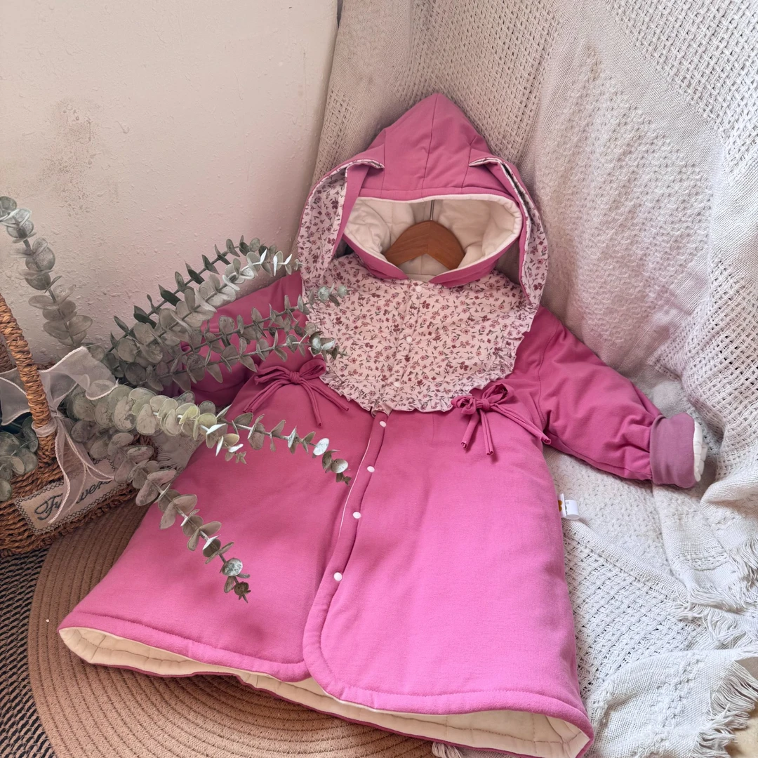 玫瑰萌兔300克手工棉花大衣新疆长绒棉内胆加厚儿童棉花大衣