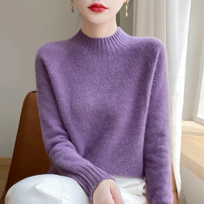 甄选100羊毛！女士半高领时尚桂花针打底衫加厚针织毛衣百搭显瘦