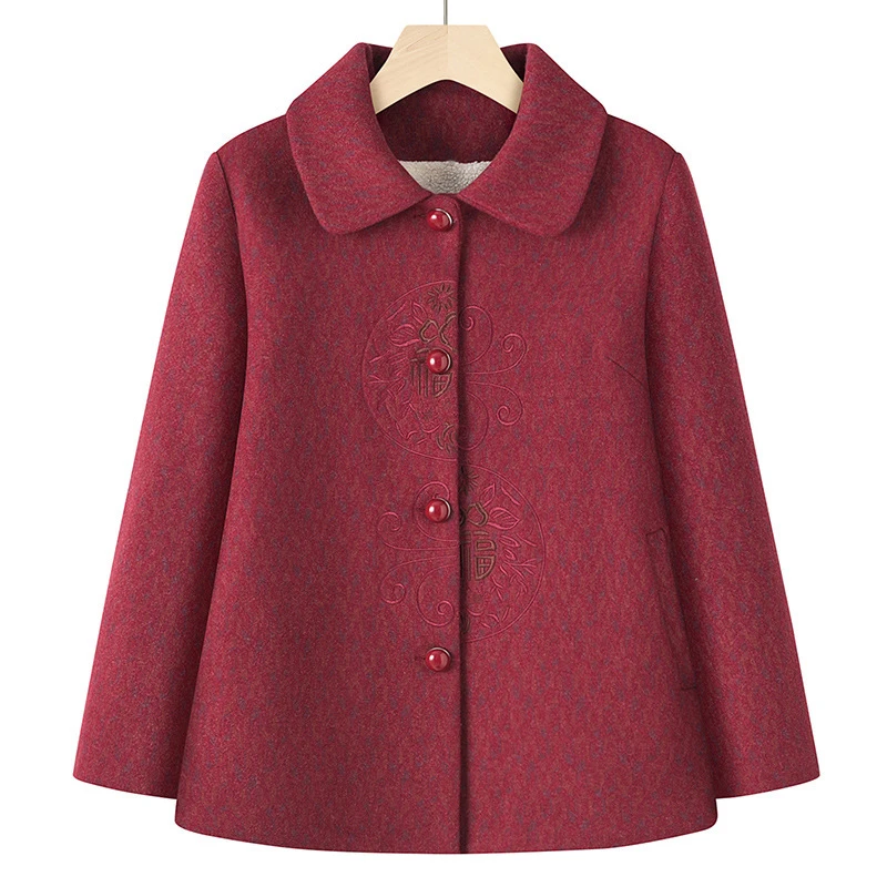 妈妈过年衣服新春老人外套女毛呢大衣秋冬洋气老年人加厚2025秋装