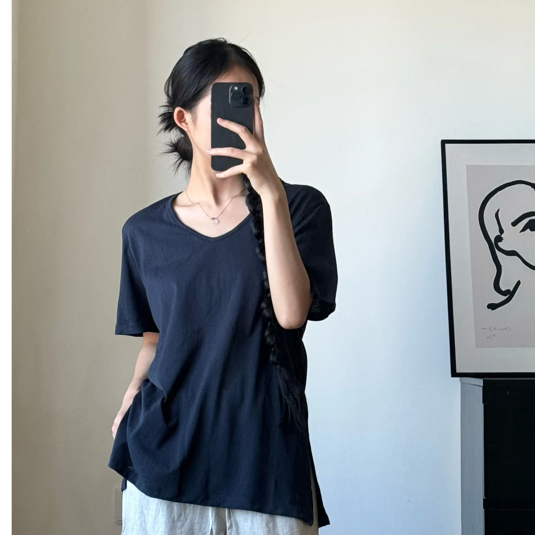 【流素】高级感简约气质大领口宽松显瘦设计感T恤