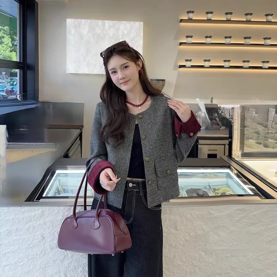 高级撞色小香风短款外套女秋季2024新款洋气灯芯绒袖口拼接上衣