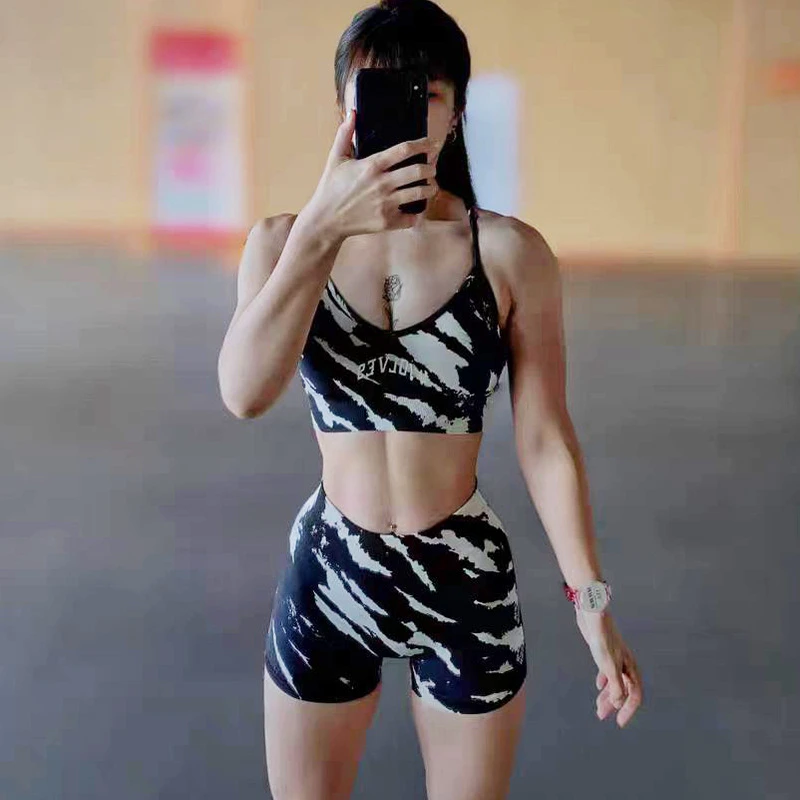 性感狼头健身服内衣女防震运动内衣裸感瑜伽背心瑜伽服瑜伽服套装
