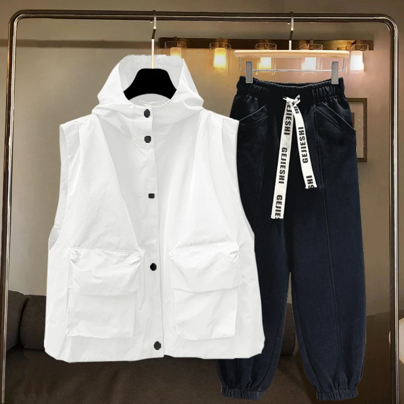 潮流百搭秋冬新款个性连帽马甲学生帅气工装宽松大码外套男女套装