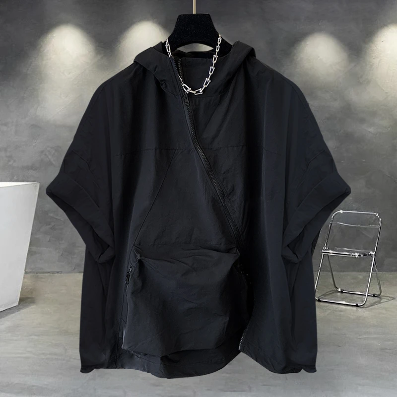 夏季男韩版潮流纯色连帽短袖T恤帅气宽松大码百搭痞帅慵懒风男装