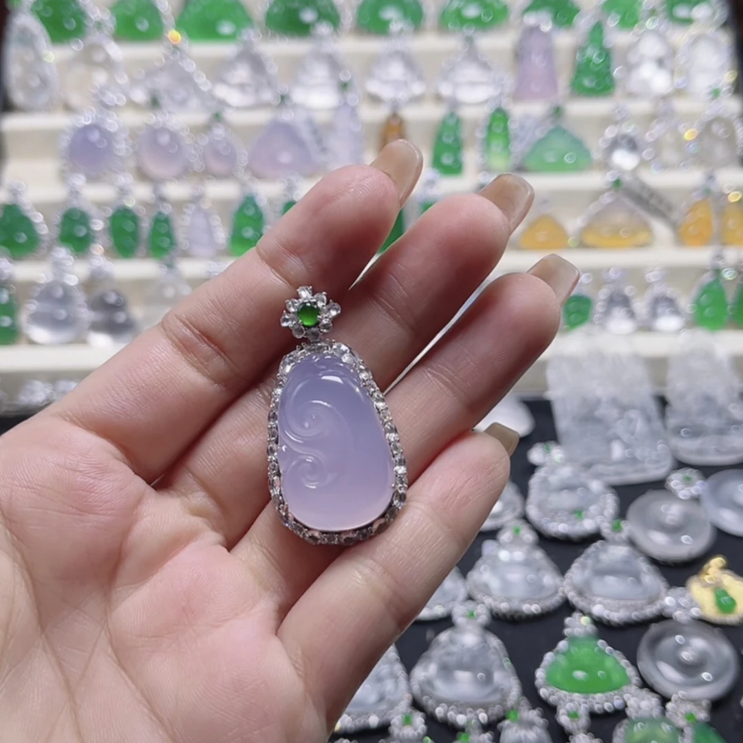 天然玉石，玉髓紫如意s925银镶嵌