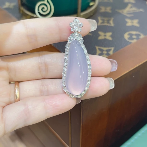 天然玉石，玉髓紫色福瓜，s925银镶嵌