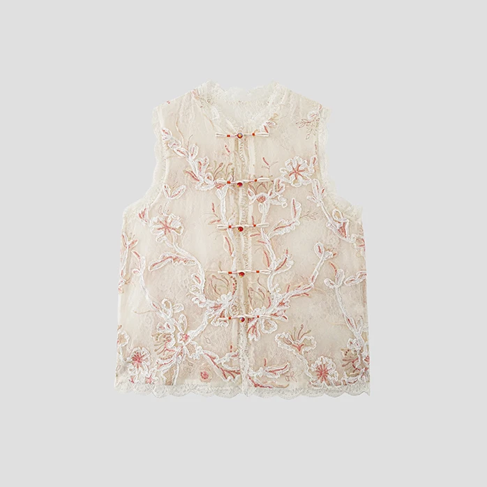 中式国风重工桑蚕丝定制国潮夏季立体提花薄款马甲女XZS06