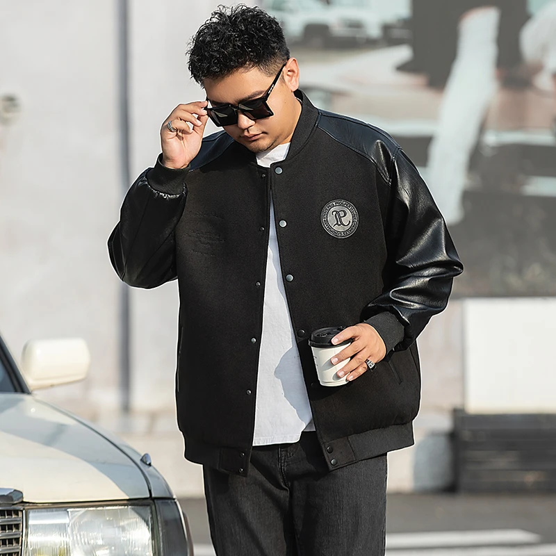 【大码夹克】大码男装秋冬毛呢男士加肥加大夹克宽松胖子肥棒球服