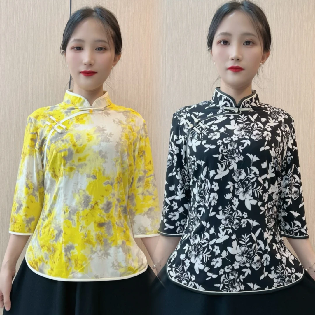 【特惠清仓】夏季薄款复古中国风旗袍上衣七分袖中式唐装印花小衫女