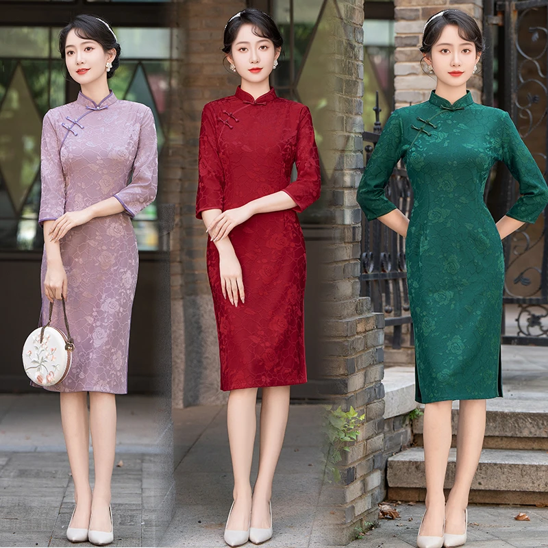 高档复古旗袍连衣裙2025春秋新款洋气妈妈装喜婆婆婚宴礼服日常