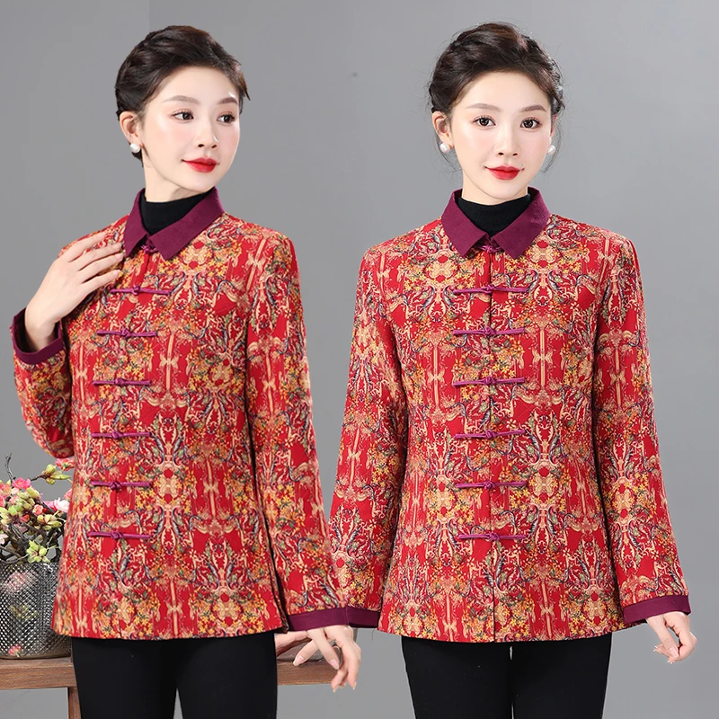 复古中国风唐装棉服秋冬新款民族风中年妈妈装外套舒适保暖花棉衣