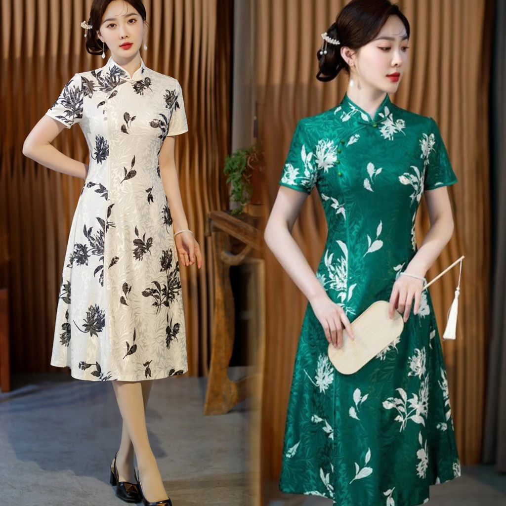 夏季新款复古中国风改良旗袍裙气质显瘦连衣裙送考日常A版妈妈装