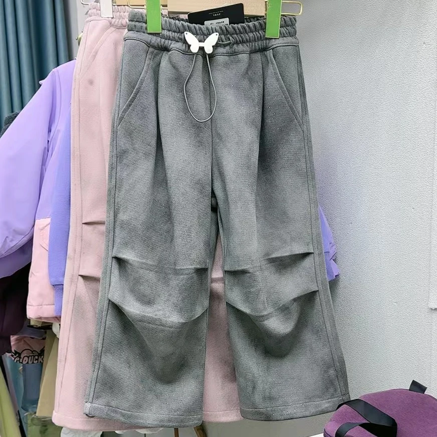 女童蝴蝶扣工装休闲裤