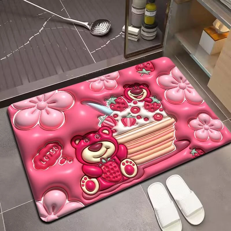 可爱卡通速干脚垫浴室吸水地垫防滑卫生间垫子可裁剪草莓熊地毯