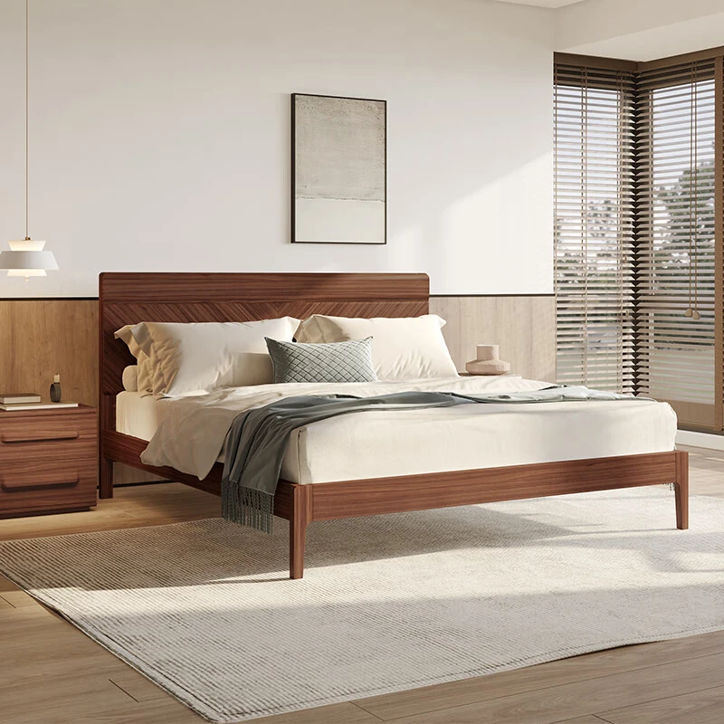 天坛家具全实木双人床新中式简约乌金木大靠背-木舍床架款箱体款